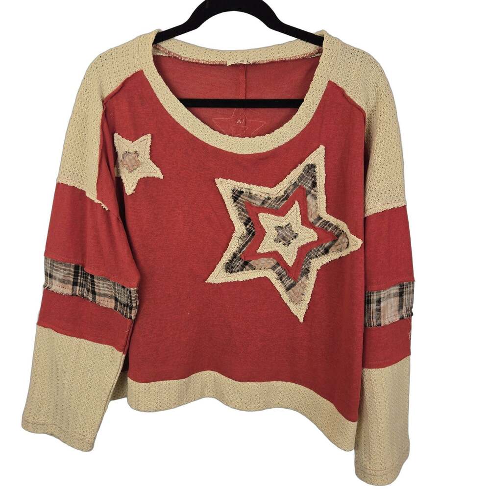 POL Women's Long Sleeve Knit Top Small Embroidered Star SKATER GRUNGE